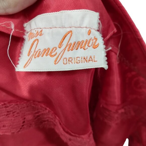 Vintage 50s Lace Rhinestone Short Sleeve Dress Size 11 A Line Miss Jane Junior - Picture 2 of 15